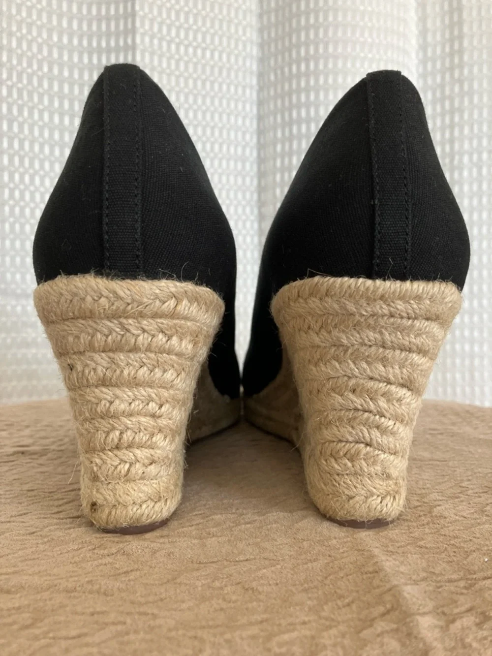 J.Crew Factory Espadrille Wedge Heels Black Canvas AL003 Size 10